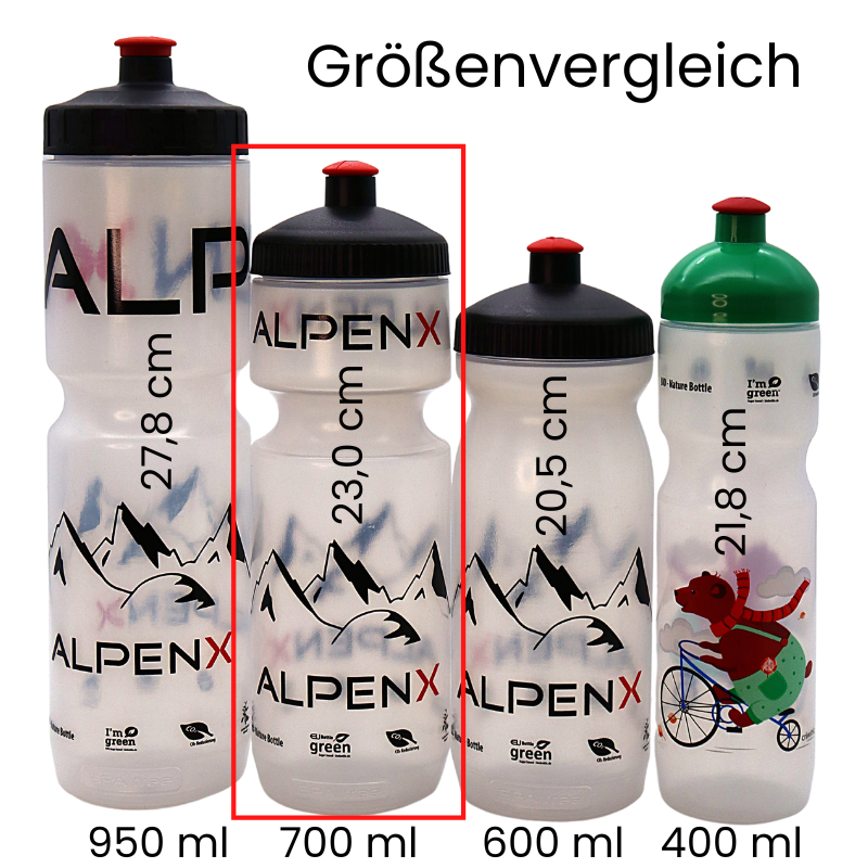 ALPENX BIO Sport Trinkflasche 700ml Aus Rohstoff Zuckerrohr, BPA-frei,